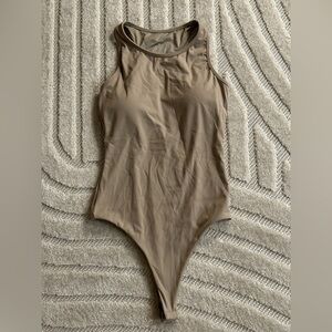 Klassy Network Scoop Neck Tank Brami Bodysuit in Beige - S